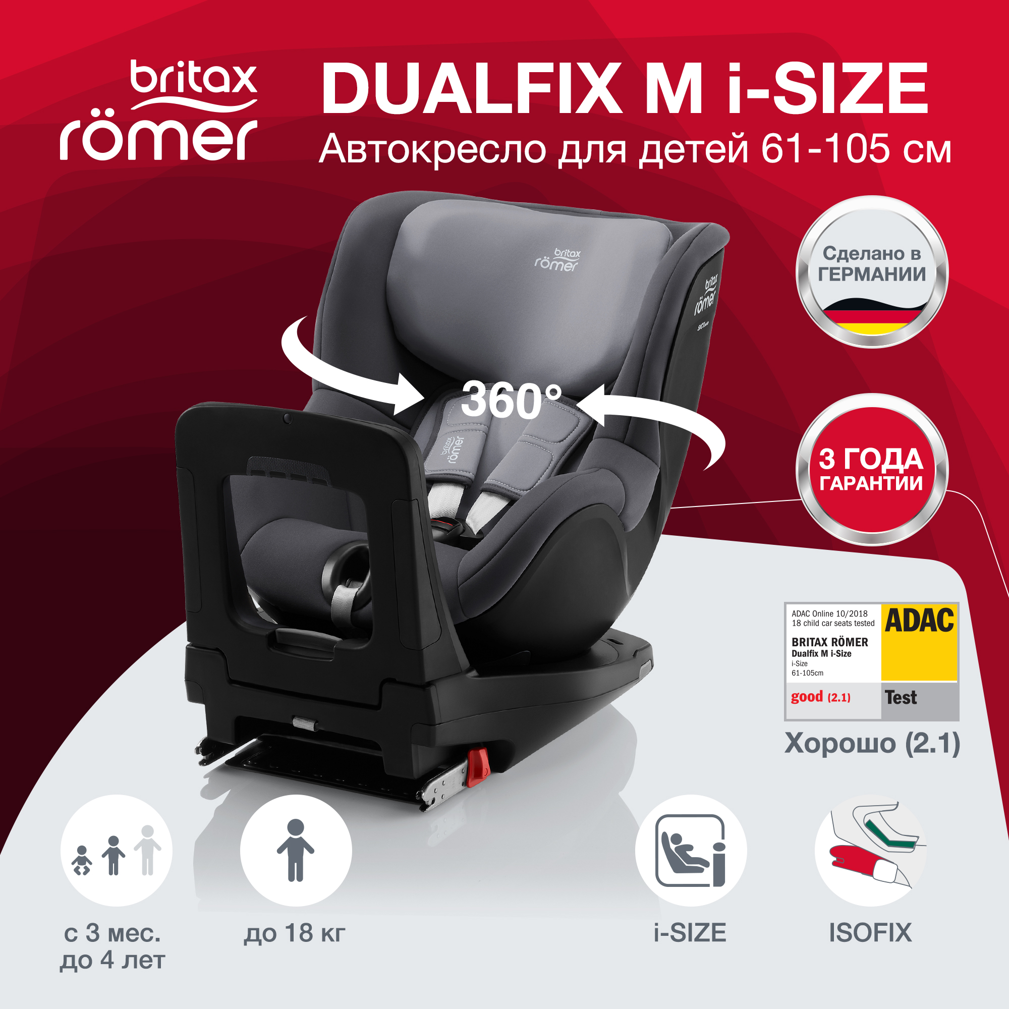 Автокресло Britax Roemer Dualfix M i-Size Midnight Grey - фото 2