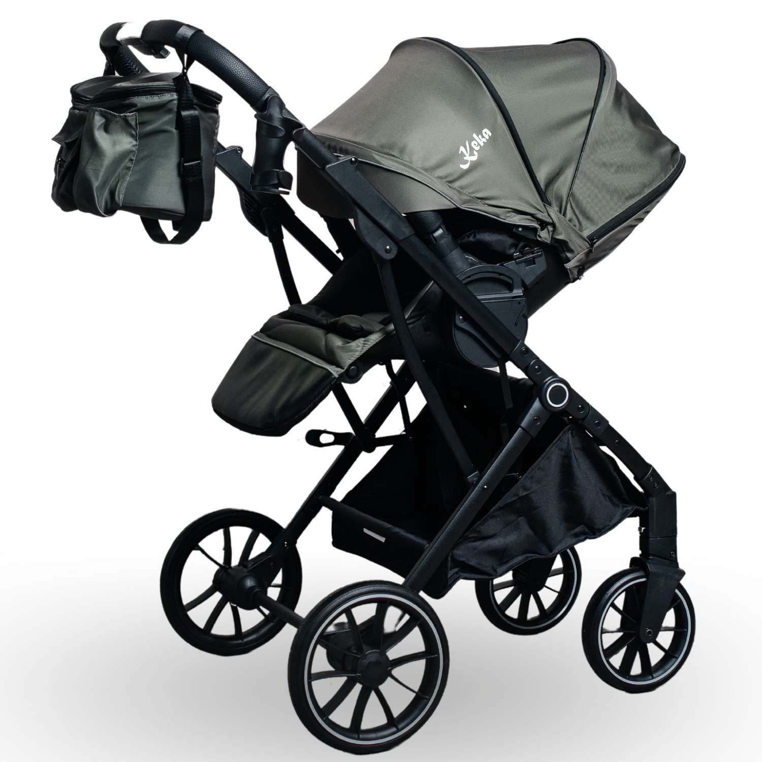 Прогулочная коляска Keka Lafesta с реверсивным блоком для новорожденных с сумкой темно-зеленый - фото 1