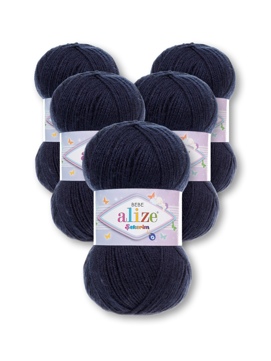 Пряжа для вязания Alize sekerim bebe 100 гр 320 м акрил для мягких игрушек 58 тёмно-синий 5 мотков - фото 3