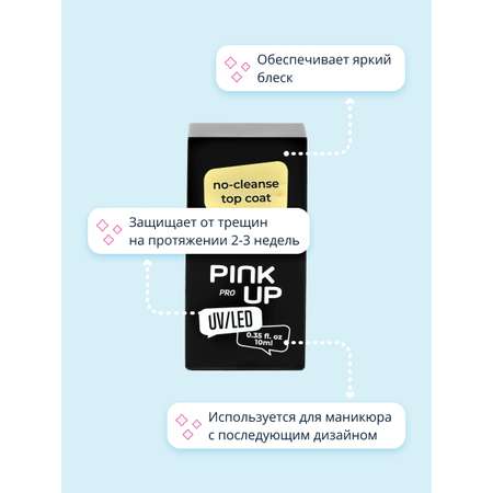 Верхнее покрытие для ногтей Pink Up no-cleanse top coat без липкого слоя 10 мл