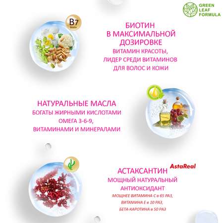 Комплекс витаминов для женщин Green Leaf Formula биотин витамины для кожи волос ногтей 790 мг 30 капсул