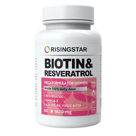 Биологически активная добавка Risingstar Биотин и фолиевая кислота с Омега-3 60капсул