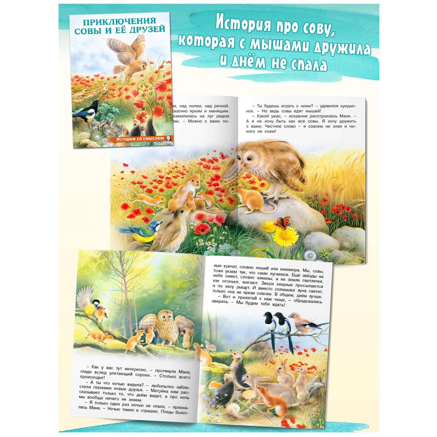 Детская книга Фламинго Сказки для малышей добрые поучительные истории Приключения совы и ее друзей - фото 2