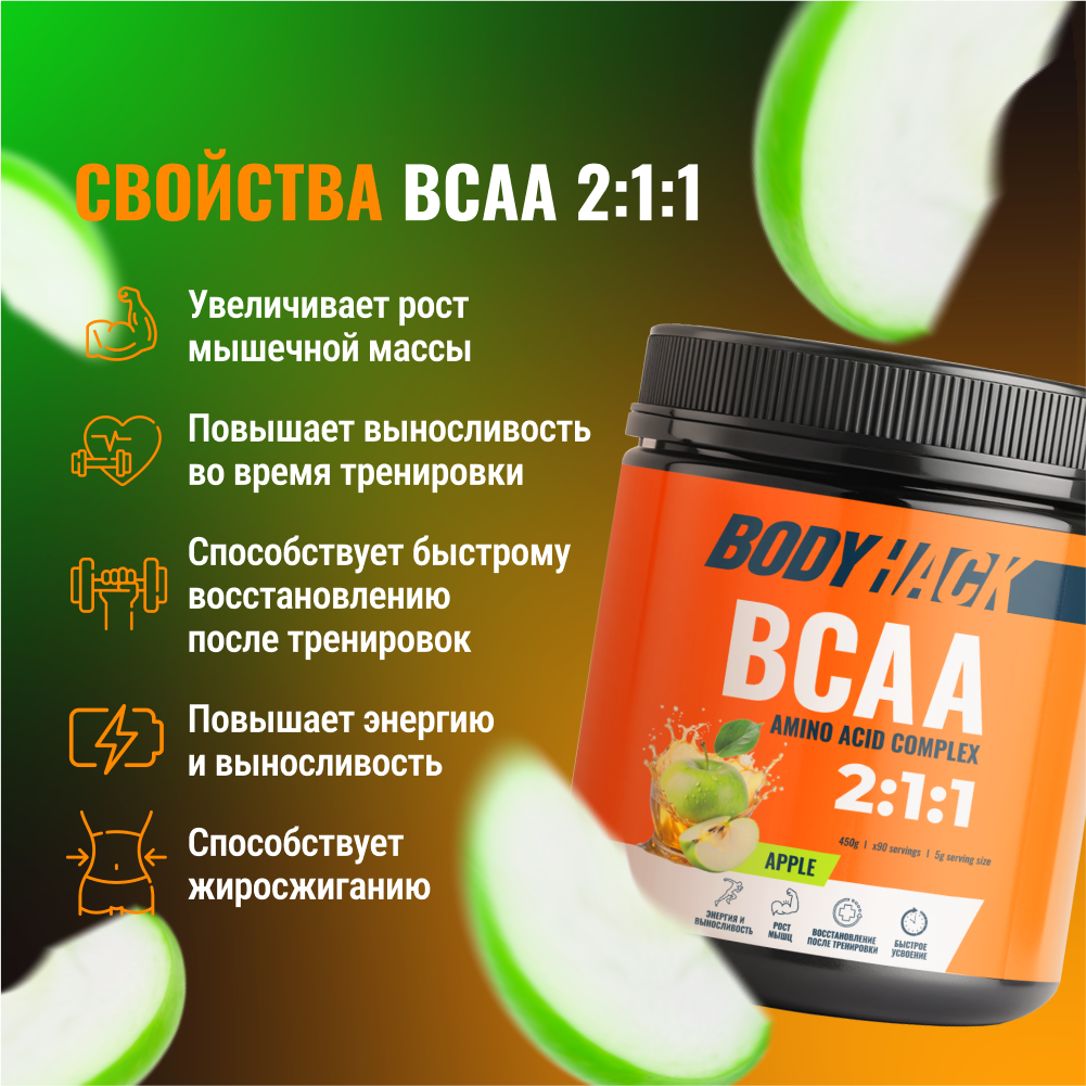 Аминокислоты BCAA 2:1:1 BodyHack яблоко 90 порций 450 г - фото 2