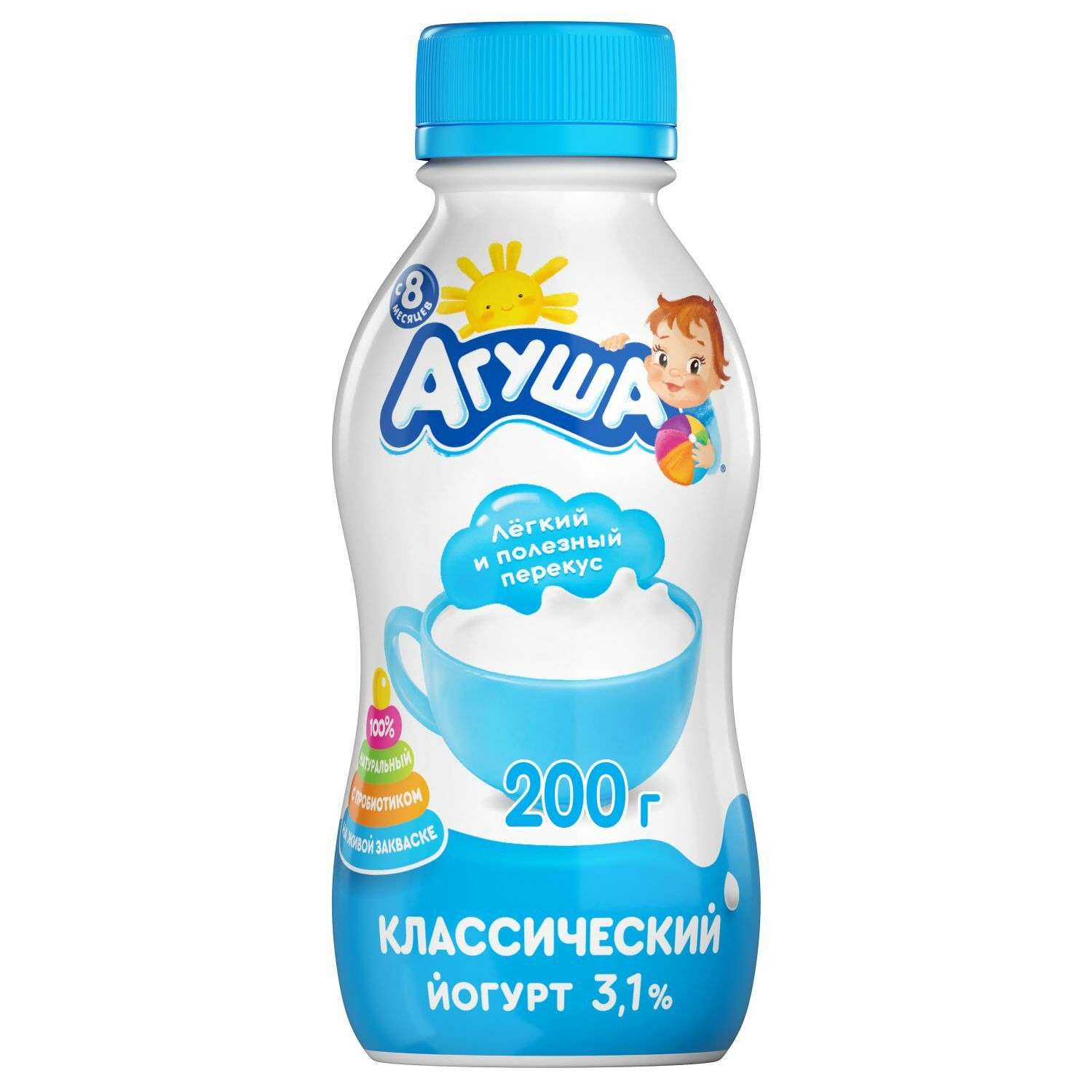 Йогурт питьевой Агуша натуральный 3.1% 200г с 8месяцев - фото 1