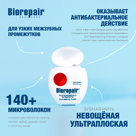 Нить зубная Biorepair Filo Non Cerato Ultrapiatto Невощеная ультра-плоская 30 м