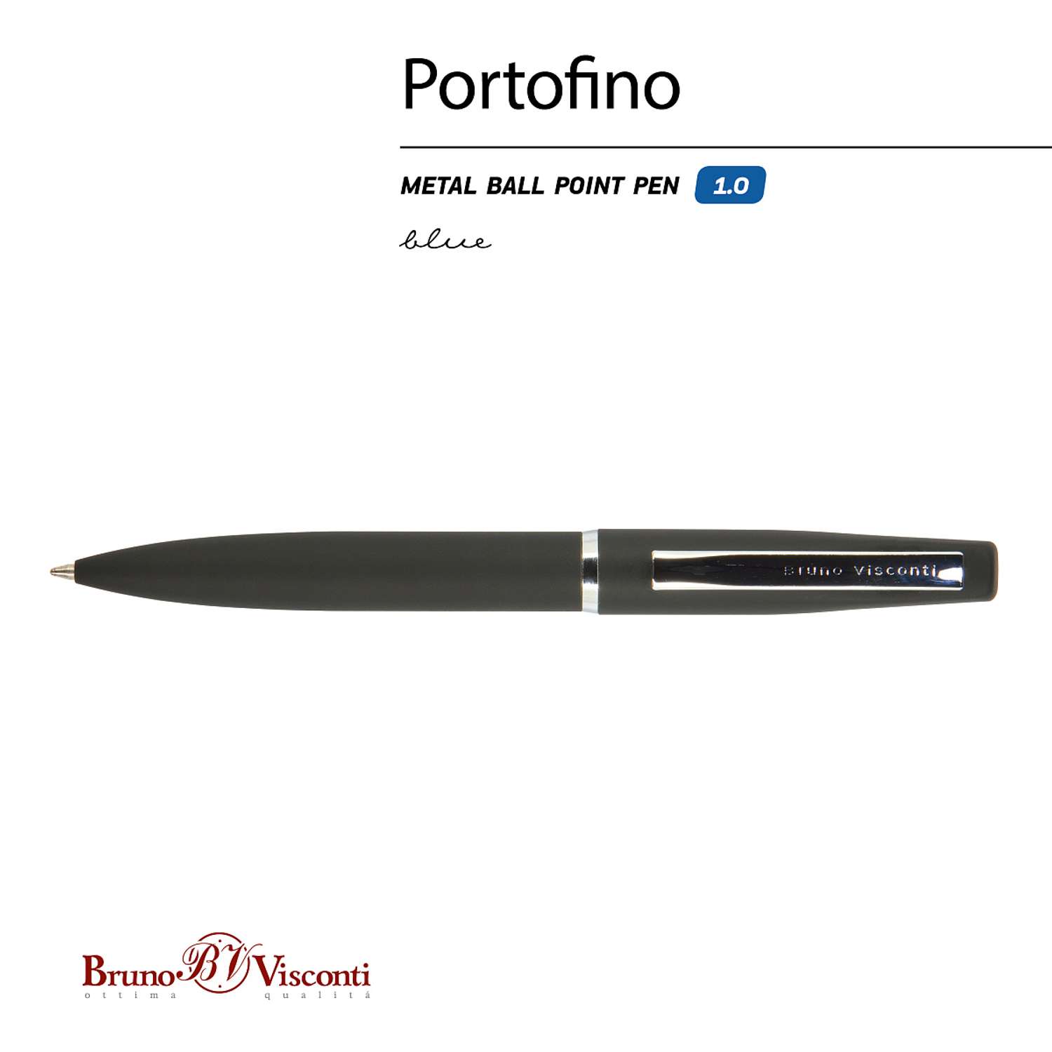 Ручка шариковая Bruno Visconti Автоматическая синяя portofino цвет корпуса черный 1 мм в футляре из экокожи - фото 5