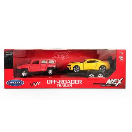 Набор Welly Модели машин 1:38 Hummer H3 Chevrolet Camaro ZL1 с прицепом