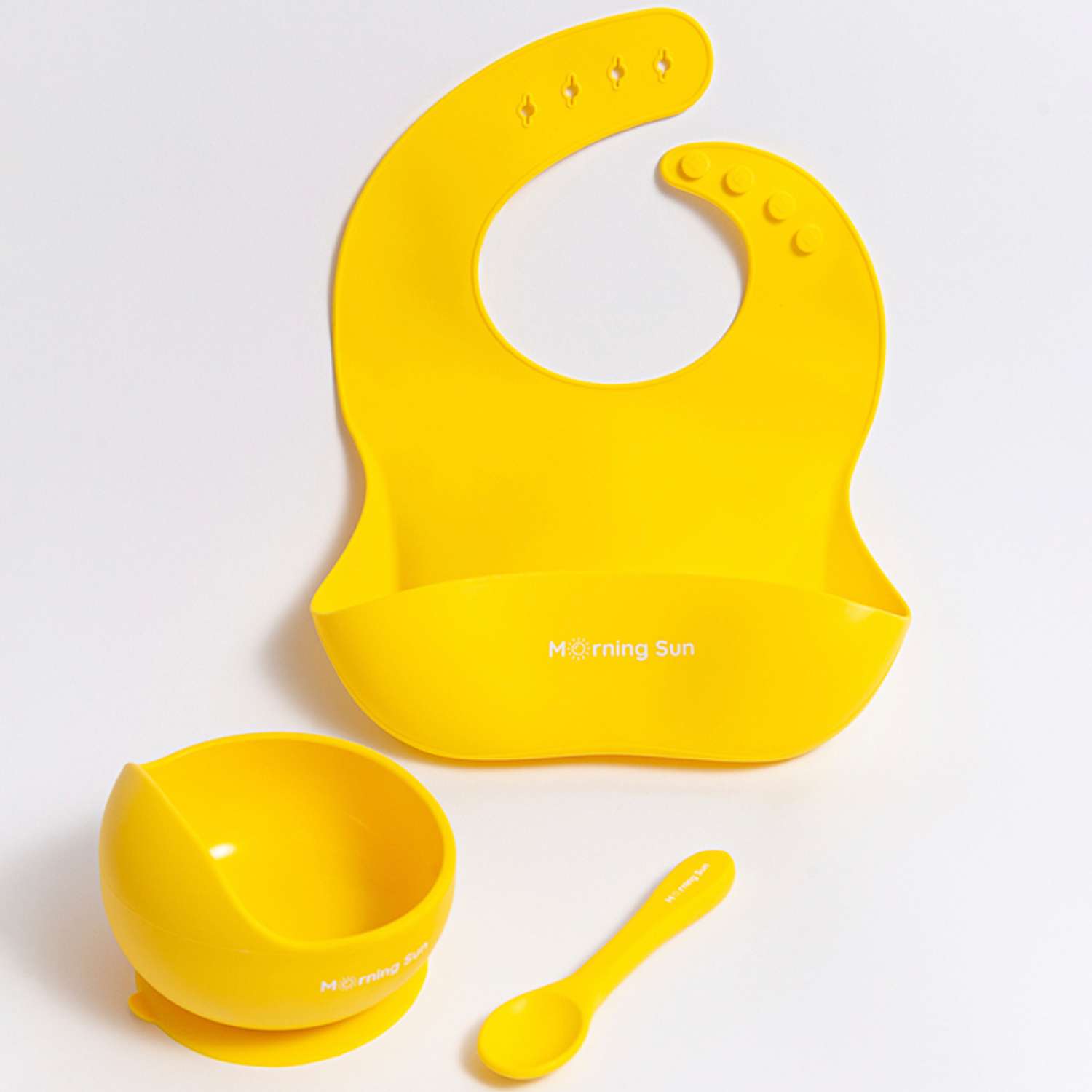 Набор детской посуды Morning Sun Силиконовый нагрудник тарелка и ложечка желтый - фото 1