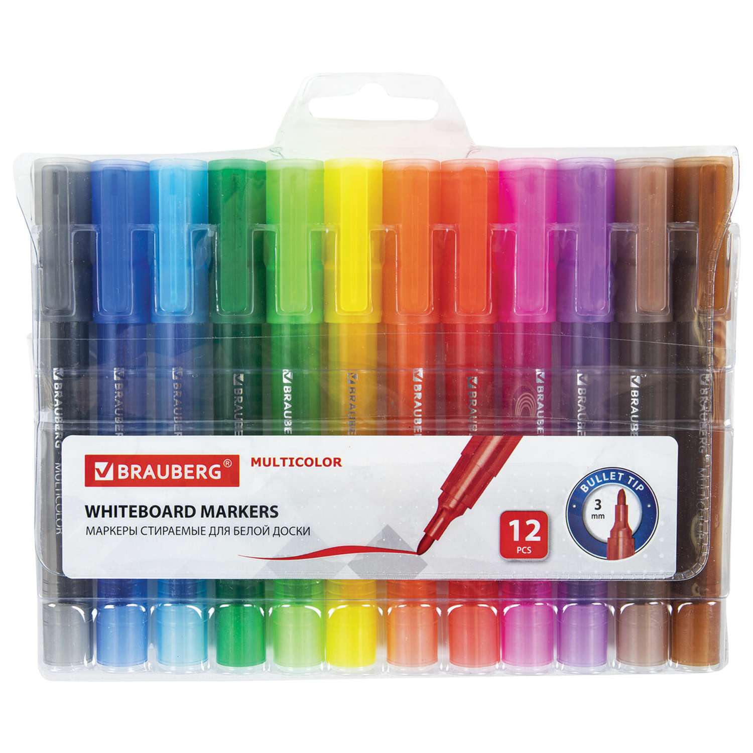 Набор маркеров Brauberg стирающиеся для белой доски Multicolor 12 цветов - фото 6