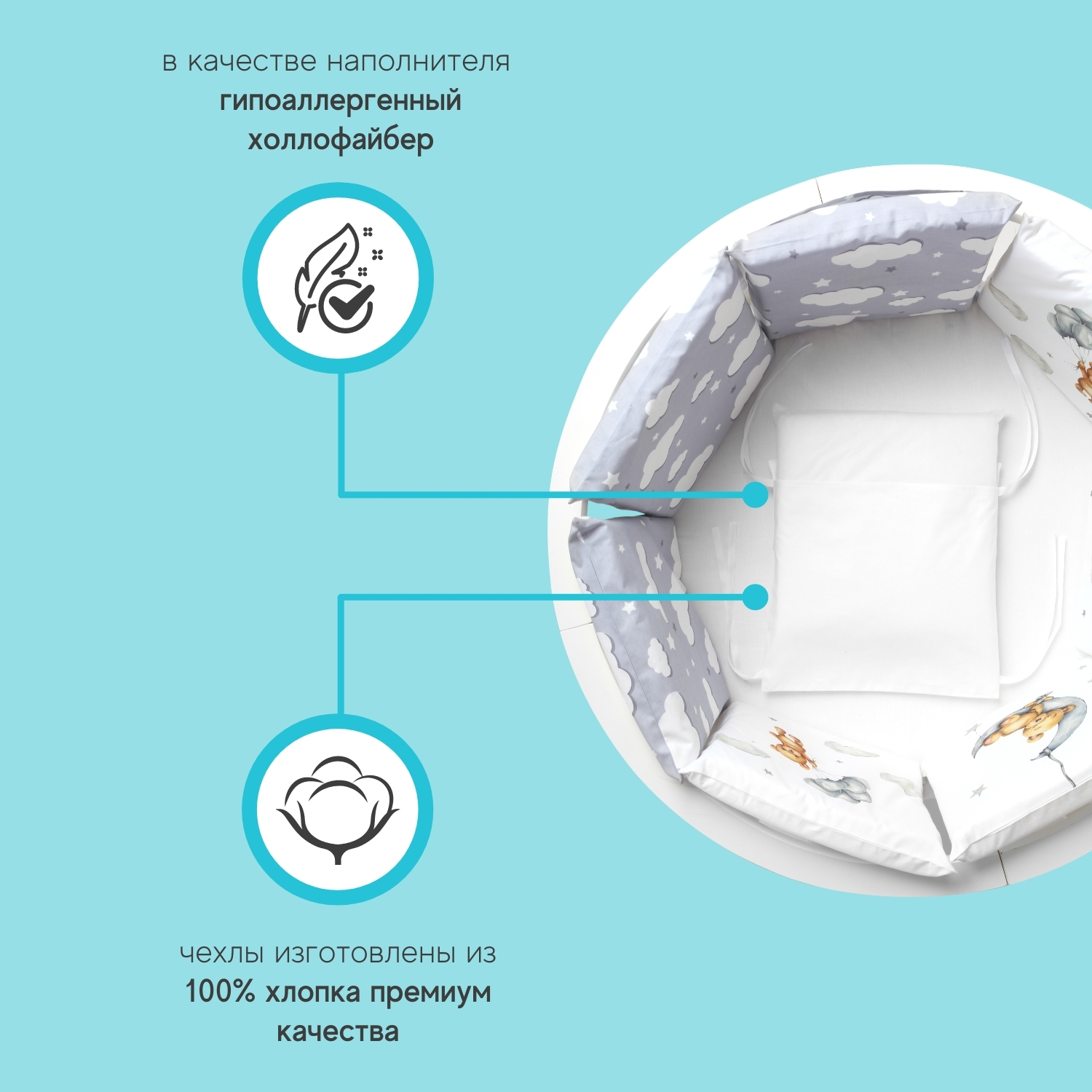 Бортики в кроватку loombee для новорожденных с постельным бельем комплект Африка - фото 7