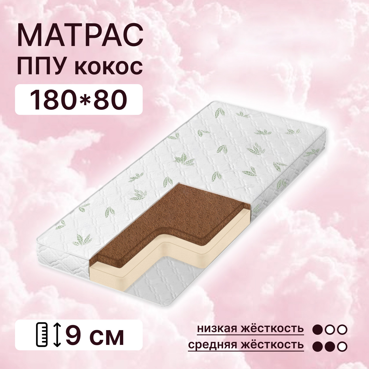 Матрас Капризун Алое вера ППУ с кокосом 180*80см 413038 купить по цене 3749  ₽ в интернет-магазине Детский мир