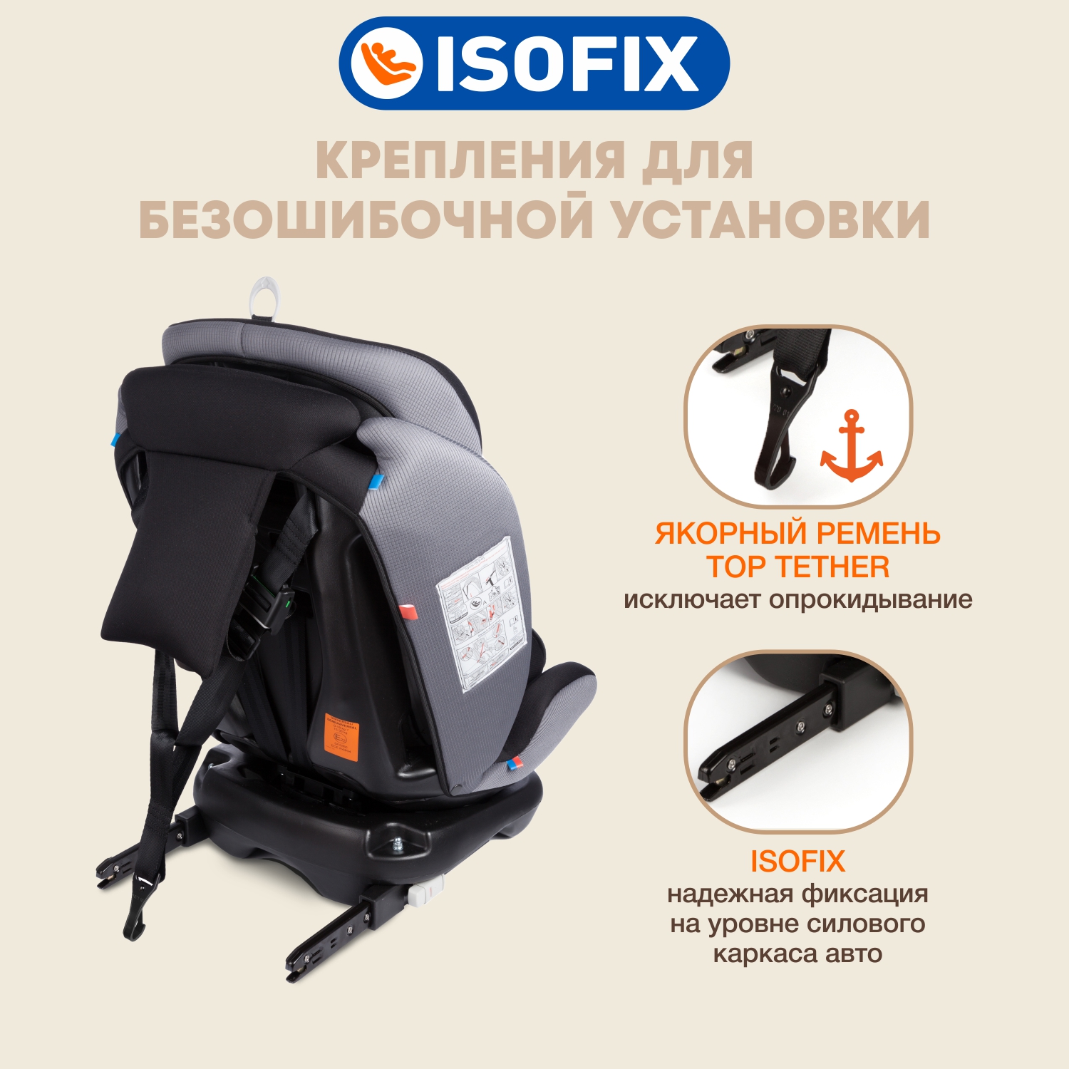 Автомобильное кресло ZLATEK УУД Zlatek Cruiser Isofix гр. 0+/I/II/III серый черный - фото 5