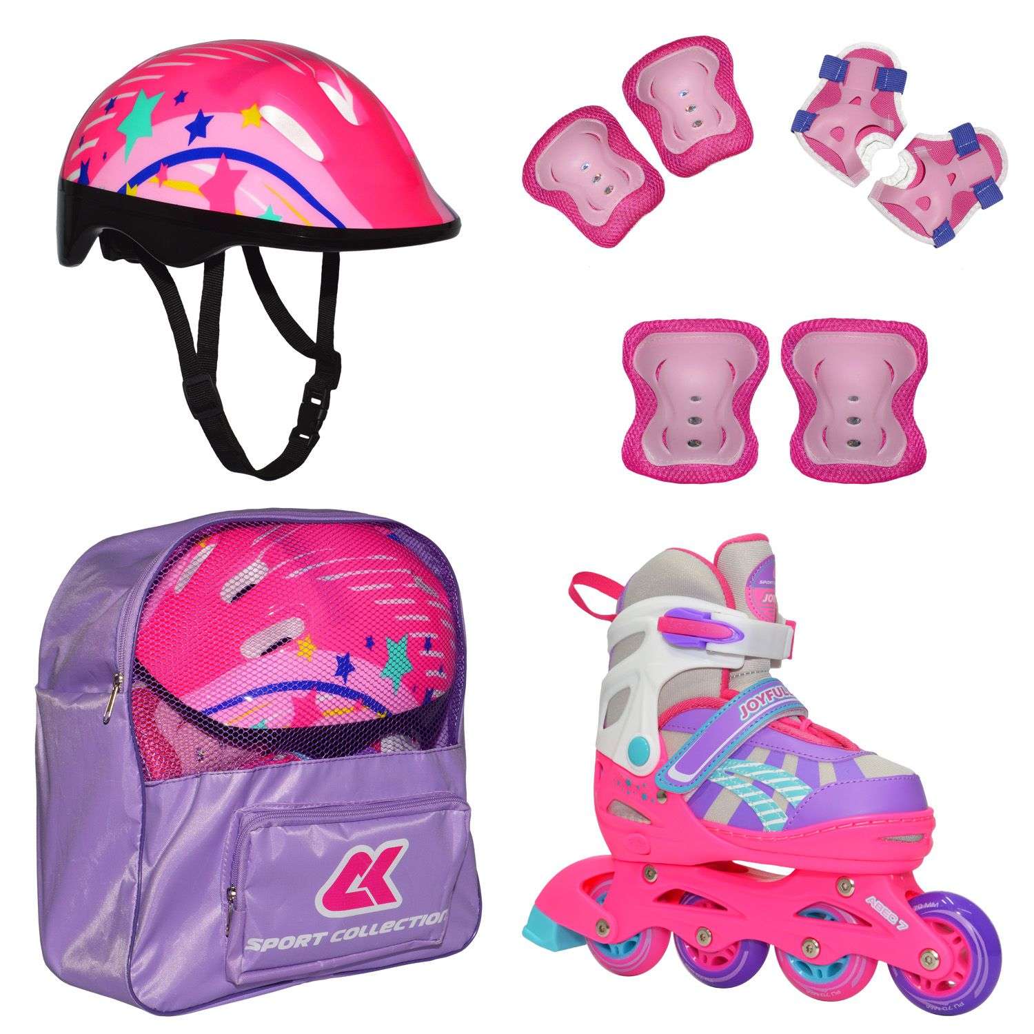 Роликовый комплект Sport Collection в сумке SET JOYFULL Pink ролики р. 29-32 Шлем 50-56 Защита S/M - фото 1