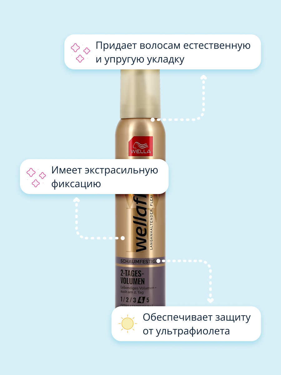 Мусс для волос WELLA Wellaflex объем до 2-х дней экстрасильная фиксация 200 мл - фото 2