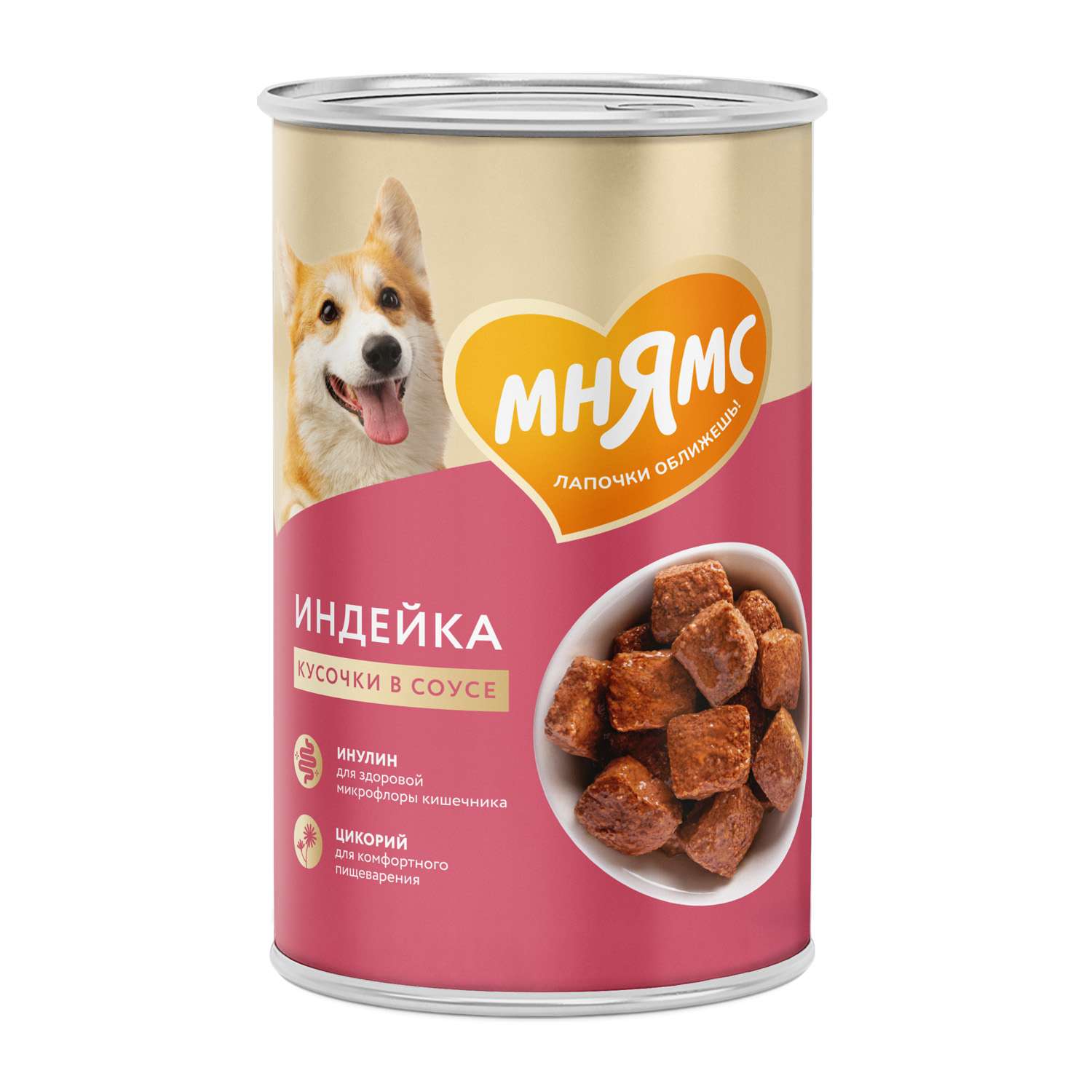 Корм для собак Мнямс Комфортное пищеварение для собак всех пород кусочки в соусе с индейкой консервированный 400г - фото 1