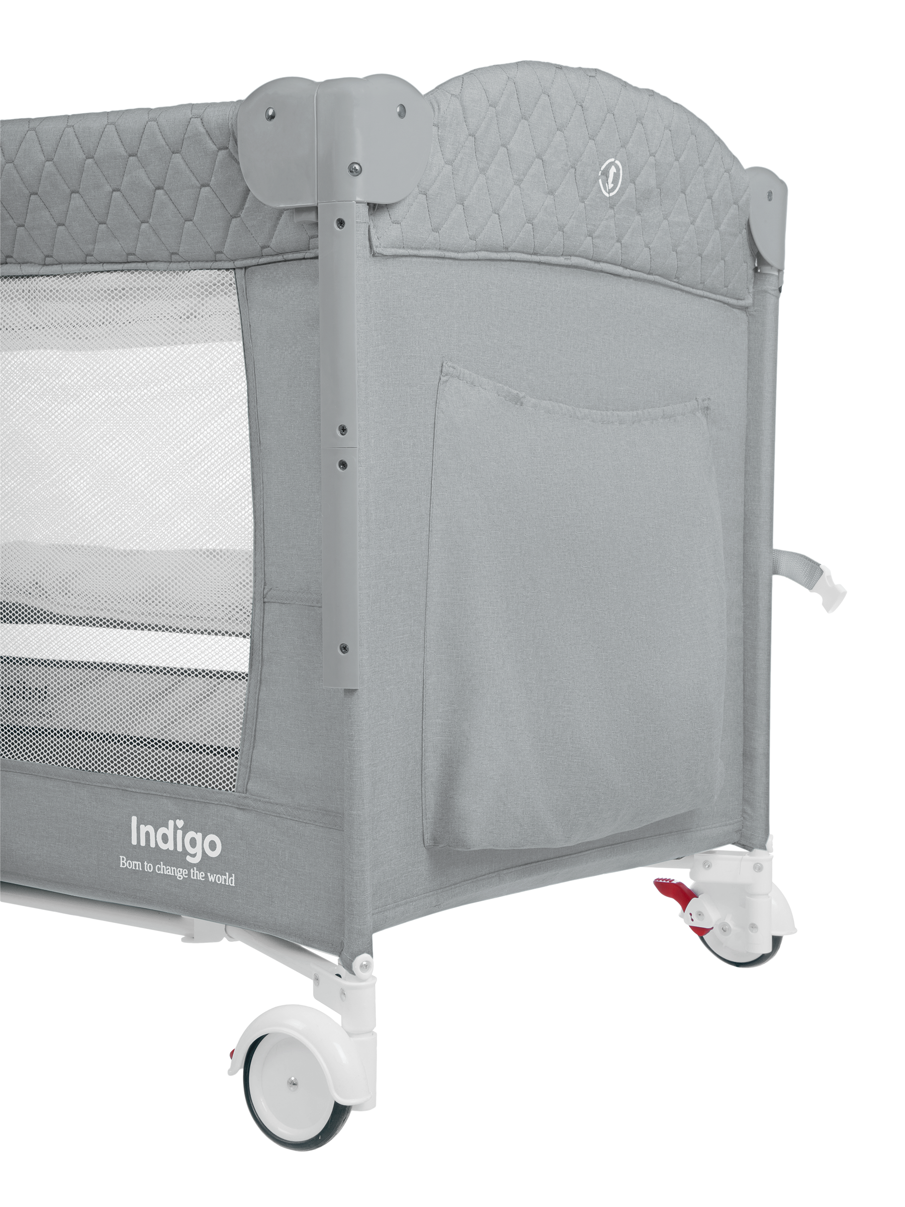 Манеж-кровать Indigo Bon-Bon лен приставной 2 уровня светло-серый 4657792384793 - фото 19