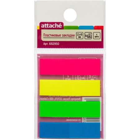 Клейкие закладки Attache пластиковые 4 цвета по 25 листов 12 мм х45 10 шт