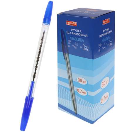 Ручка шариковая Profit Классика синяя прозрачный корпус 30 штук