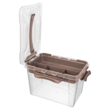 Ящик универсальный Econova с замками и вставкой-органайзером Grand Box 6650 мл коричневый