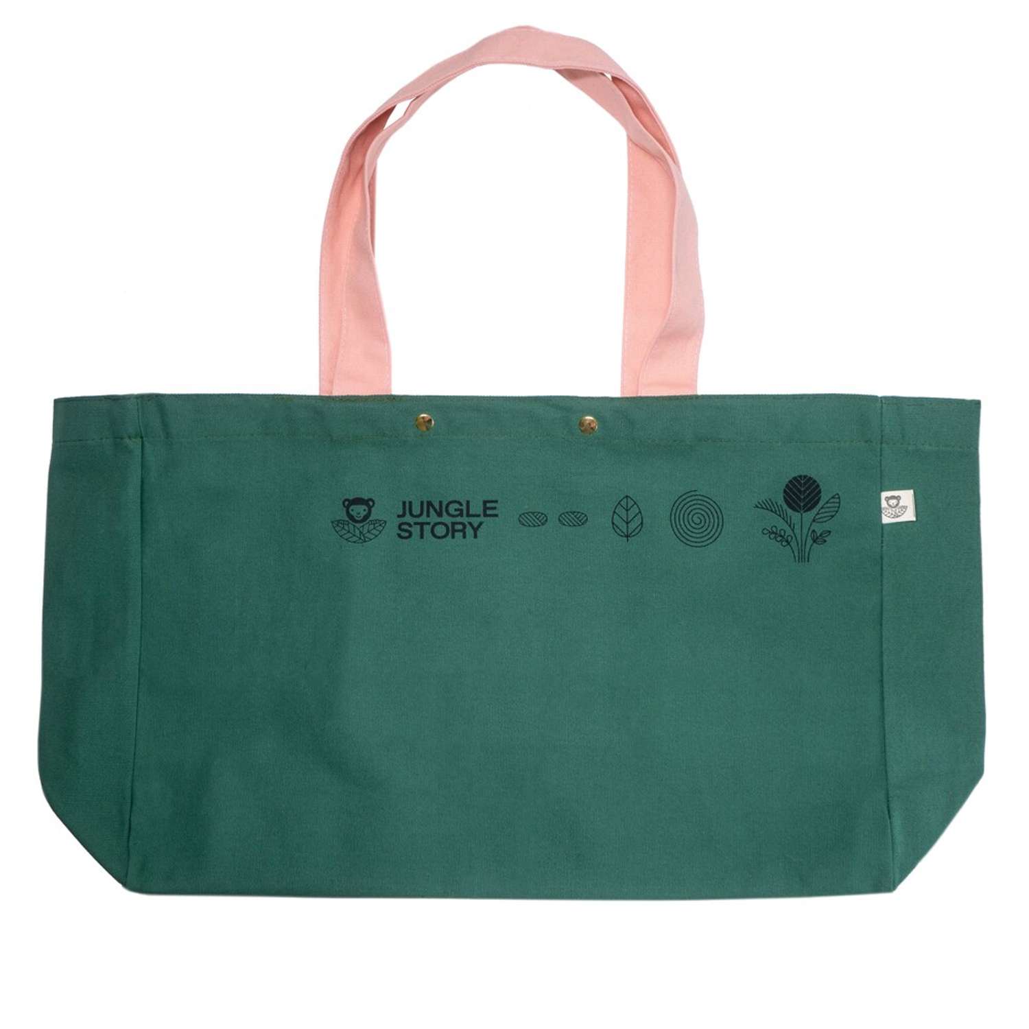 Большая сумка-шоппер Jungle Story зелено-розовая с карманом и заклепками - фото 9
