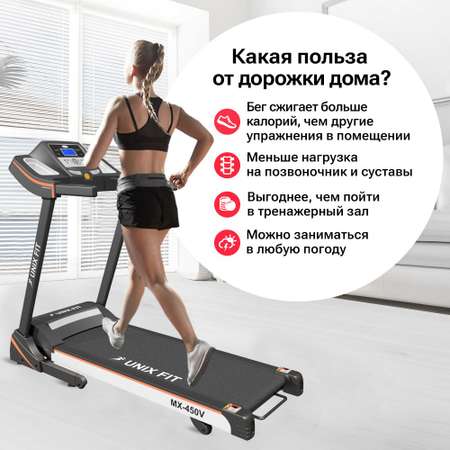 Беговая дорожка UNIX Fit MX-450V до 130 кг 0.8 - 14.8 км/ч угол наклона 0-15%