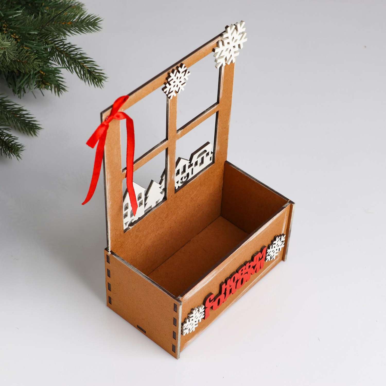 Кашпо Sima-Land деревянное 15.5×9×23.5 см «Новогоднее. Взгляд в окошко» подарочная упаковка - фото 4