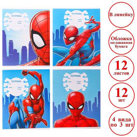 Комплект тетрадей Marvel из 12 шт «Человек-паук» 12 листов в линейку