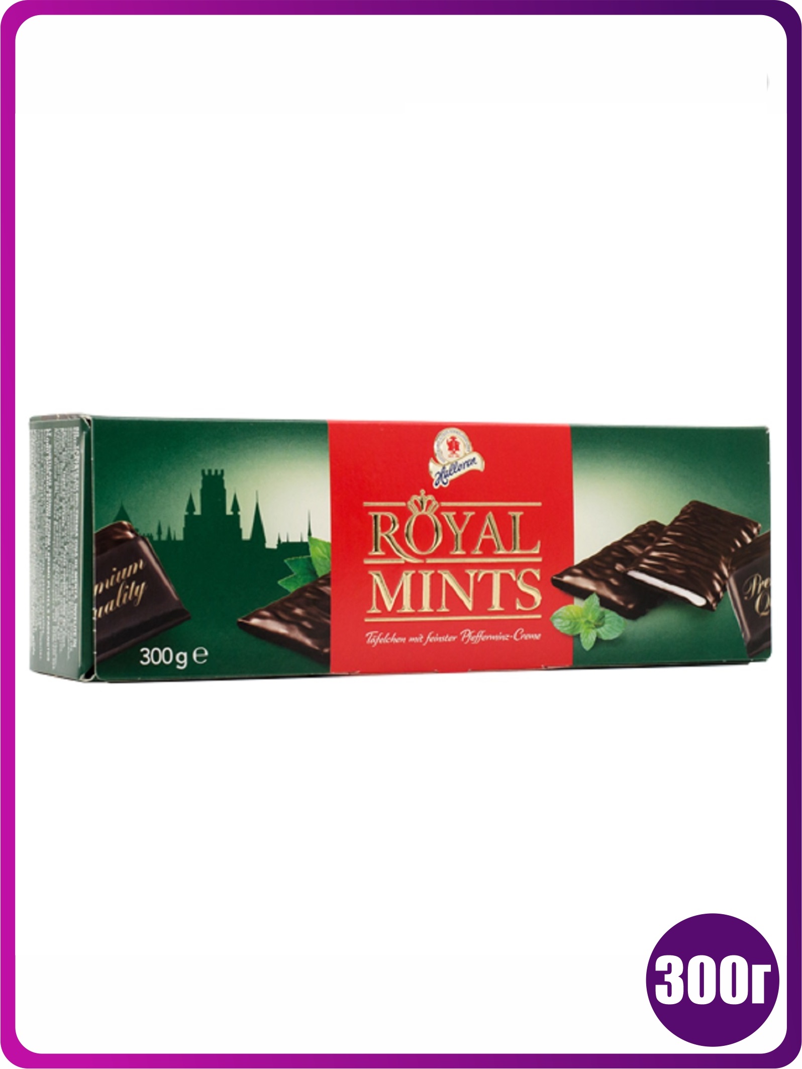 Плиточный шоколад ROYAL THINS темный с кремовой начинкой со вкусом мяты перечной 300 г - фото 1