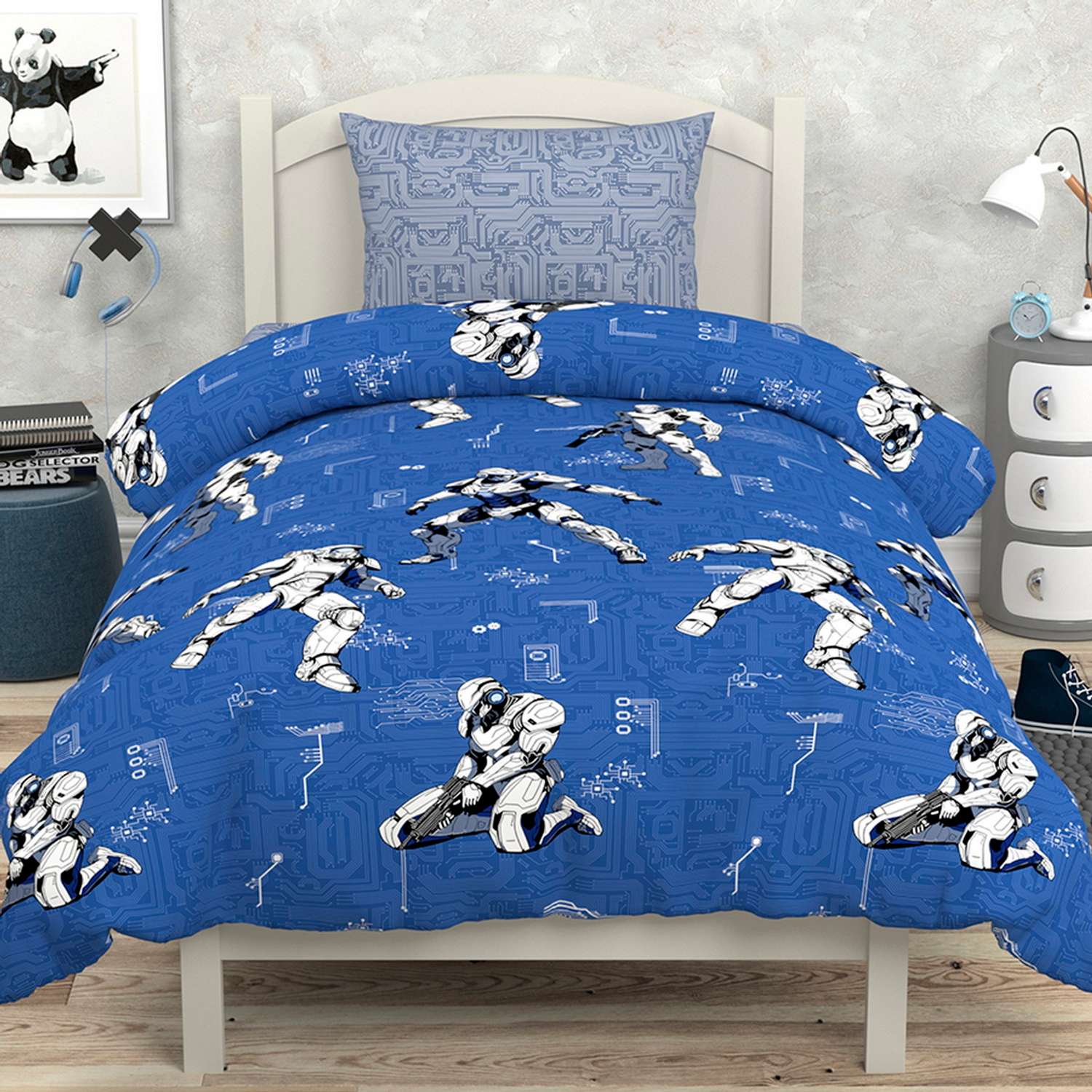 Комплект постельного белья BRAVO kids dreams Роботы 1.5-спальный наволочка 70х70 - фото 1