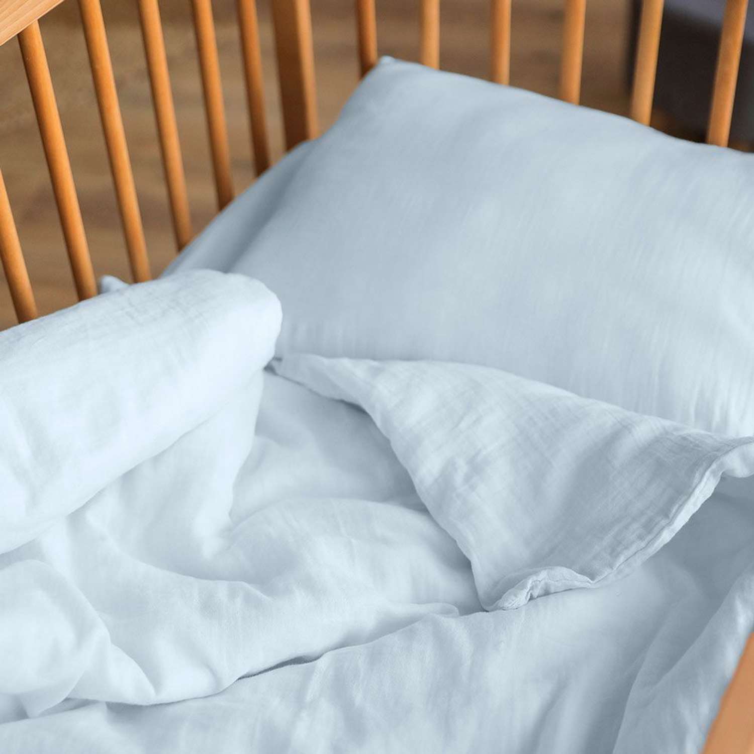 Комплект постельного белья LUKNO Муслиновое для малышей голубое 3 предмета - фото 13