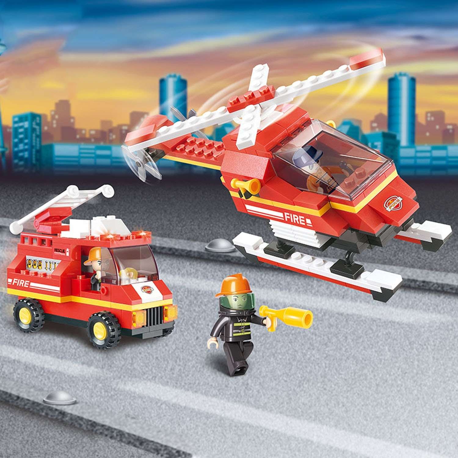 Конструктор SLUBAN Пожарные спасатели Вертолет и машина - фото 12