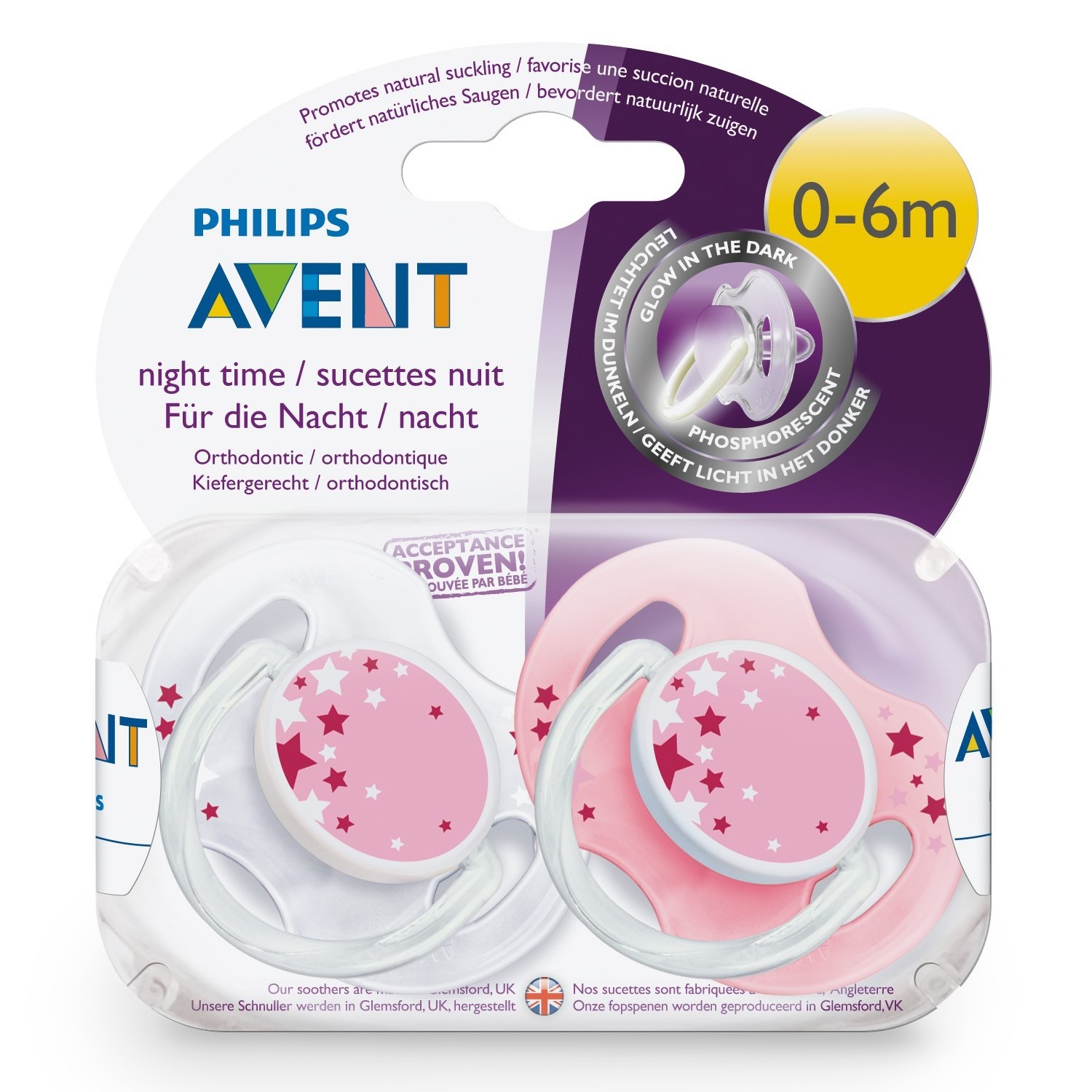 Пустышка Philips Avent Classic ночная 0-6 мес 2 шт SCF176/28 - фото 2