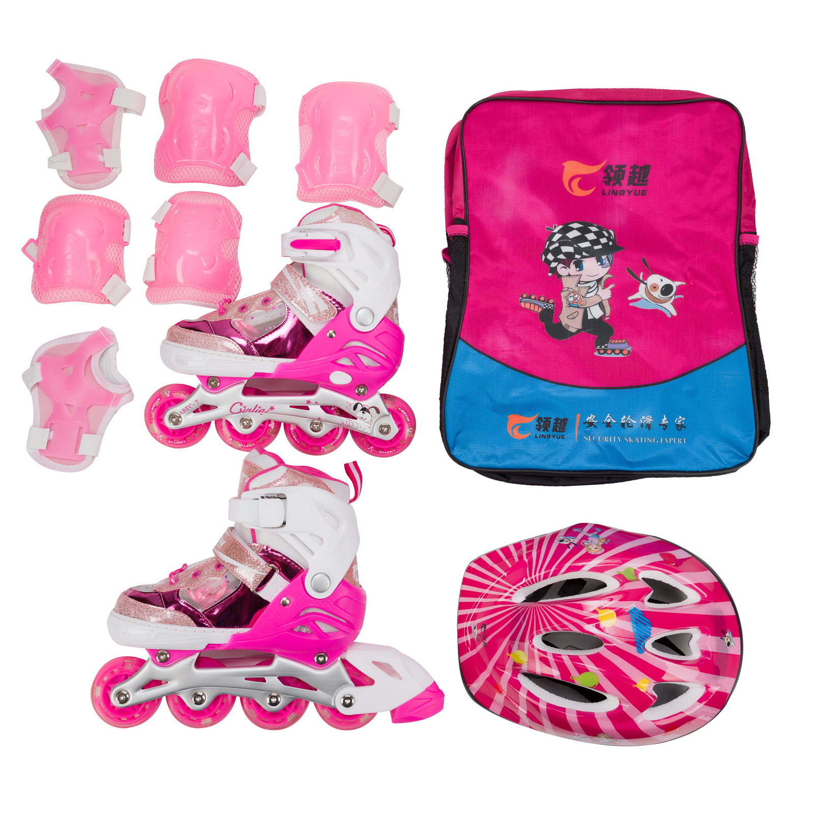 Набор SXRide ролики шлем и защита YXSKB05 розовые размер М 35-38 - фото 5