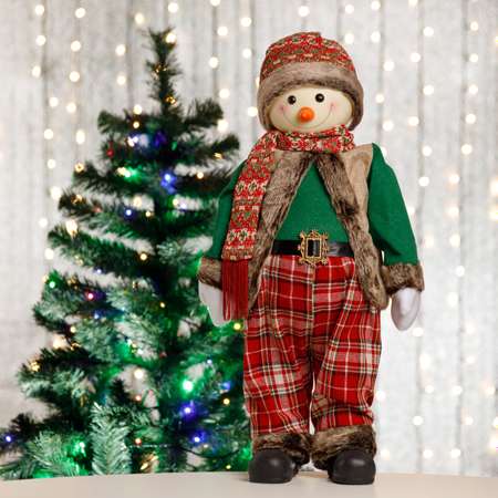 Фигура декоративная BABY STYLE Игрушка Снеговик в зеленом костюме 60 см