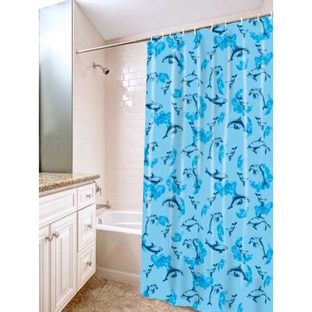 Штора для ванной комнаты Vilina Дельфины голубые 180*180см 6984-008-blue