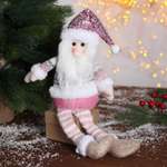 Мягкая игрушка Зимнее волшебство «Дед Мороз в розой шапочке-длинные ножки» 11х37см бело-розовый