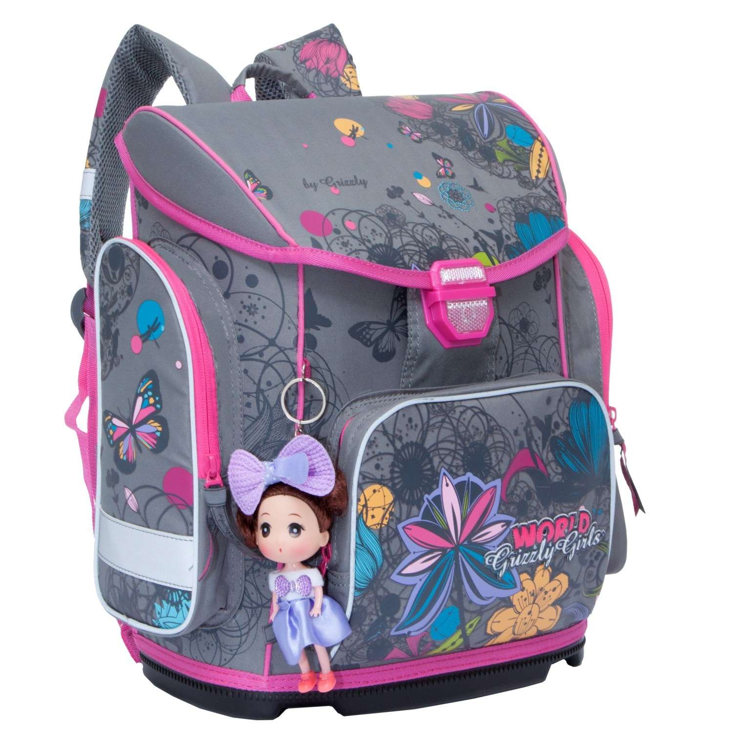 Рюкзак для девочки Grizzly Цветы(серый) - фото 2