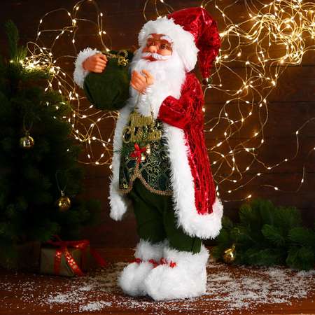 Дед мороз Зимнее волшебство «В зелёном костюме с мешком подарков» 35х60 см