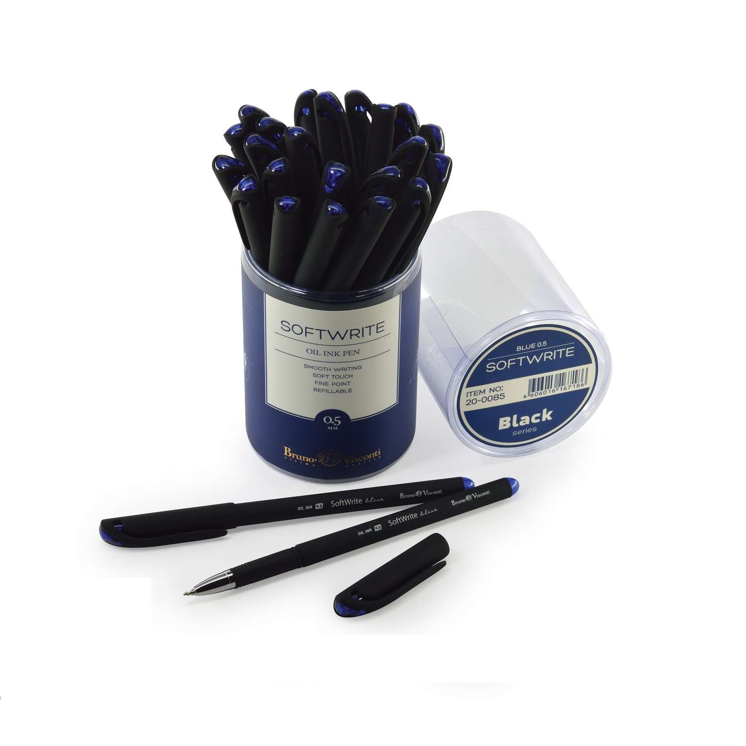 Набор из 24-х шариковых ручек Bruno Visconti масляные SoftWrite Black синие - фото 1