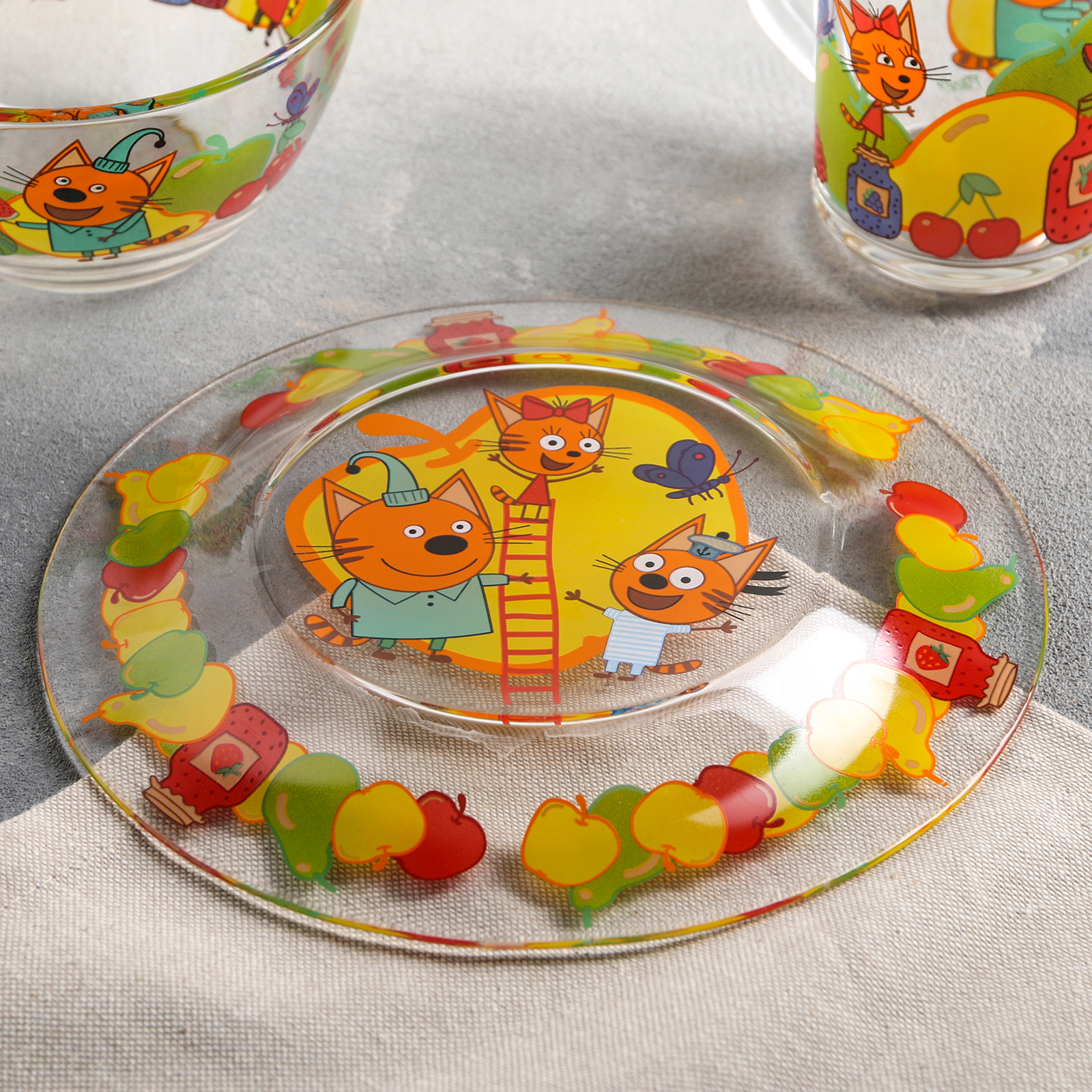 Набор посуды детский Sima-Land Три кота фрукты миска кружка тарелка - фото 5