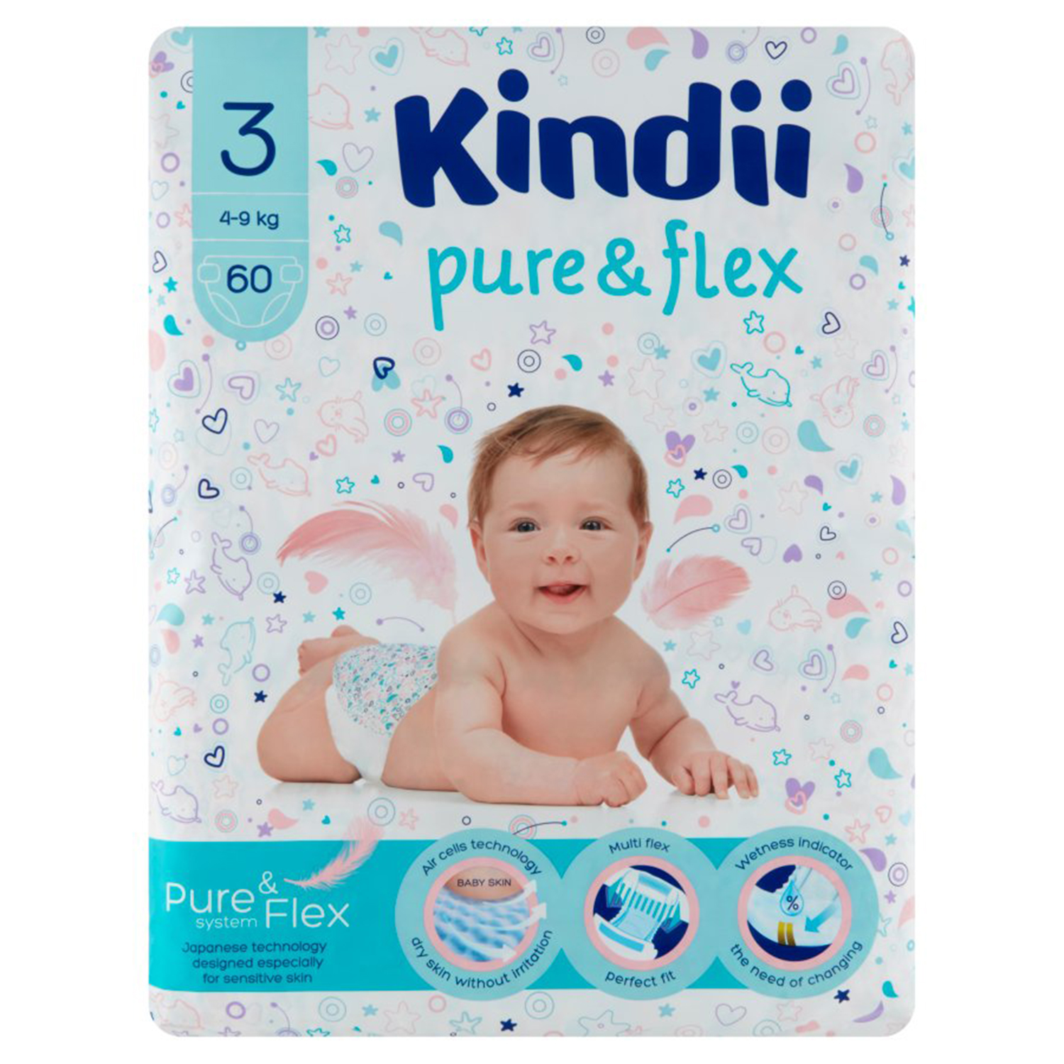 Подгузники Kindii одноразовые для детей 3 M mega-pack 60шт - фото 1