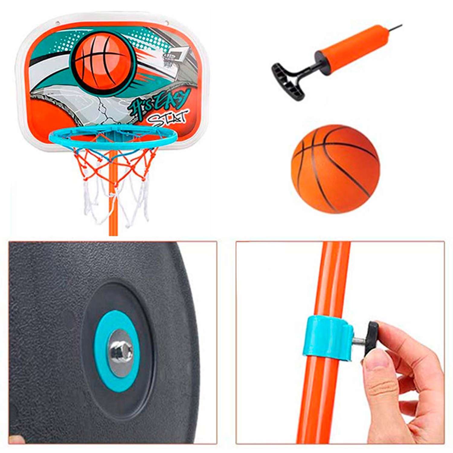 Спортивный игровой набор WiMI детское баскетбольное кольцо с сеткой щитом и стойкой - фото 3