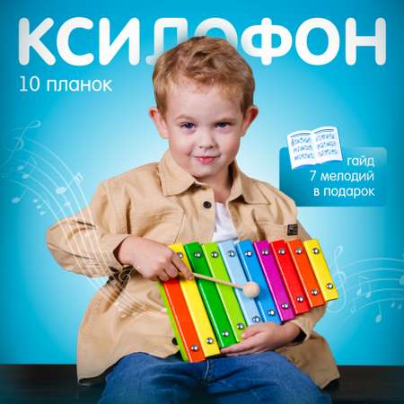 Ксилофон цветные ступеньки Алатойс 10 планок + гайд с играми