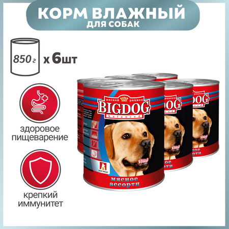 Корм для собак Зоогурман 850г*6шт Big Dog мясное ассорти жестяная банка