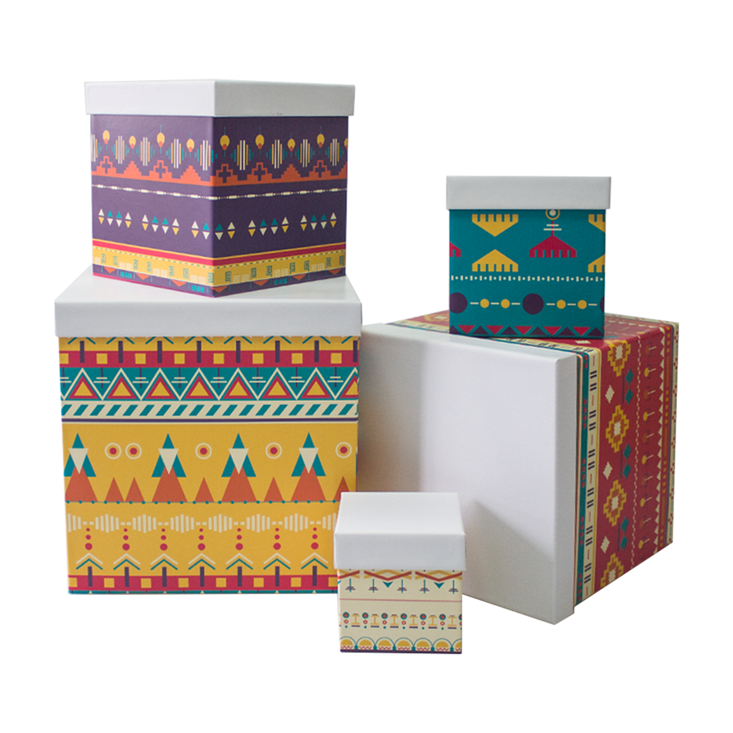 Набор подарочных коробок Cartonnage 5 в 1 Узоры разноцветный квадратный - фото 2