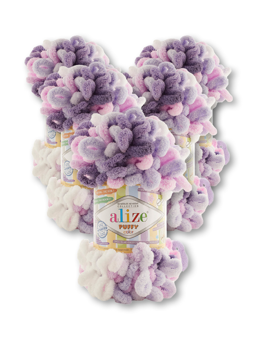 Пряжа для вязания Alize puffy color 100 г 9 м микрополиэстер плюшевая мягкая 6305 секционный 5 мотков - фото 3