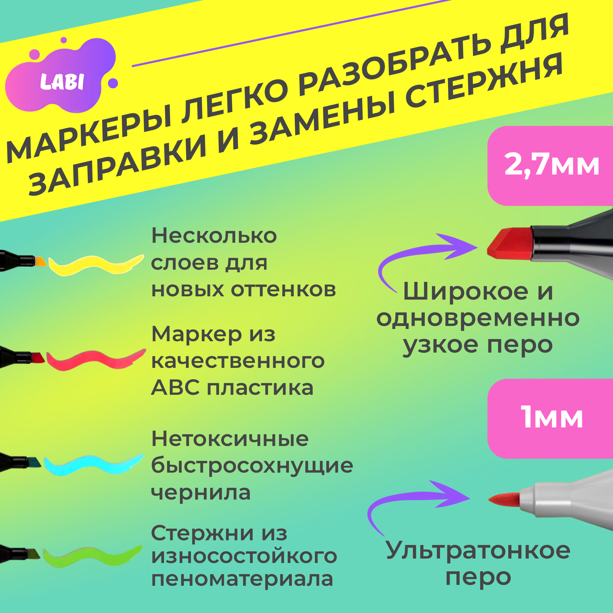 Набор фломастеров LABI для скетчинга и рисования 60 цветов - фото 3