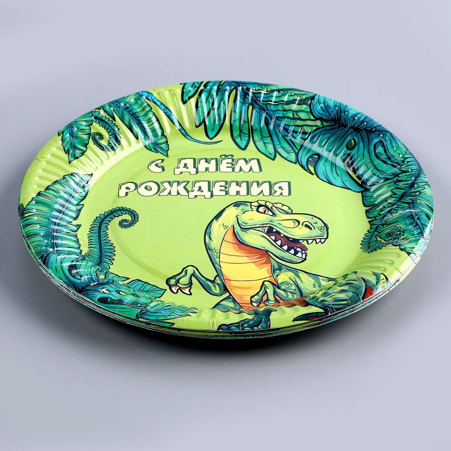 Набор бумажной посуды Страна карнавалия «С днем рождения! Динозавр» 6 тарелок 6 стаканов гирлянда игра - фото 9