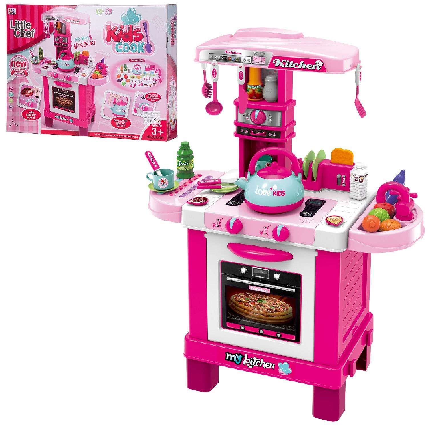 Кухня Помогаю Маме ABTOYS многофункциональная розовая с аксессуарами со световыми и звуковыми эффектами - фото 1